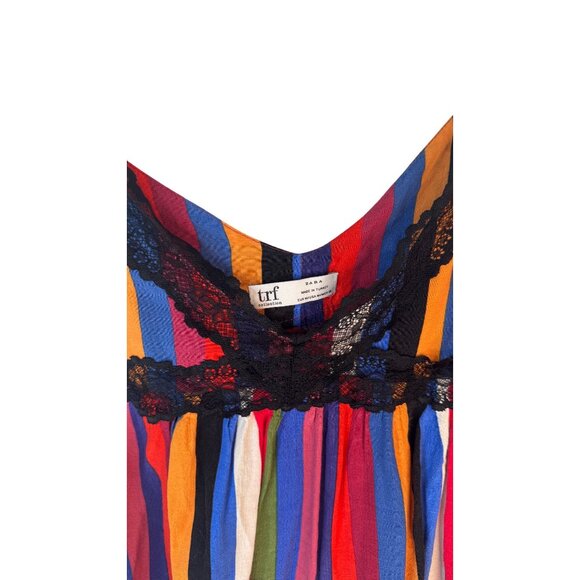 ZARA TRF Multicolor Striped Sleeveless Camisole With Black Lace Detail - Picture 4 of 15